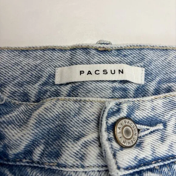 PacSun Distressed High Rise Straight Button Fly Raw Hem Women size 25 Blue jeans - Picture 2 of 4